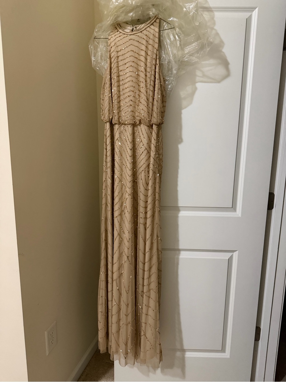 Adrianna Papell Champagne Beaded Formal Dress. Worn Once, No Alterations. Size 4